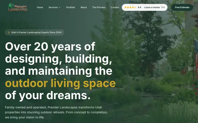 Screenshot of the Premier Landscapes homepage as it appeared on 2026-08-30, captured at desktop width.