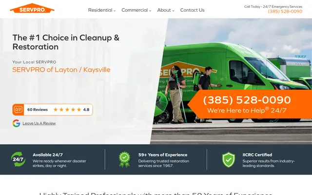 Screenshot of the SERVPRO of Layton/Kaysville homepage as it appeared on 2026-08-30, captured at desktop width.
