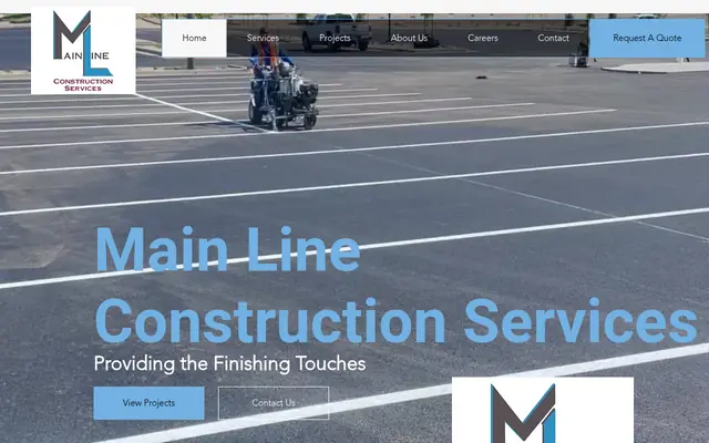 Screenshot of the Main Line Construction Services homepage as it appeared on 2026-08-30, captured at desktop width.